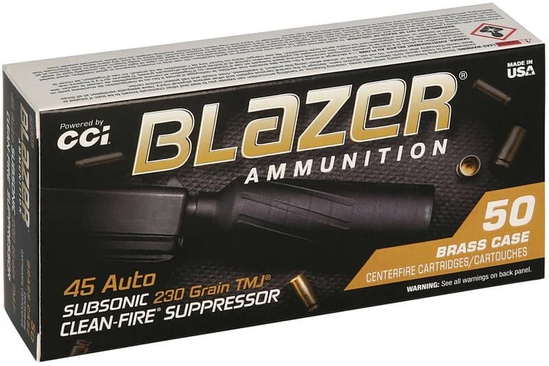 CCI Blazer Brass Clean-Fire Suppressor, 45 Auto, 230 Grain, Total Metal Jacket, 800 fps