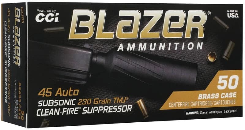CCI Blazer Brass Clean-Fire Suppressor, 45 Auto, 230 Grain, Total Metal Jacket, 800 fps