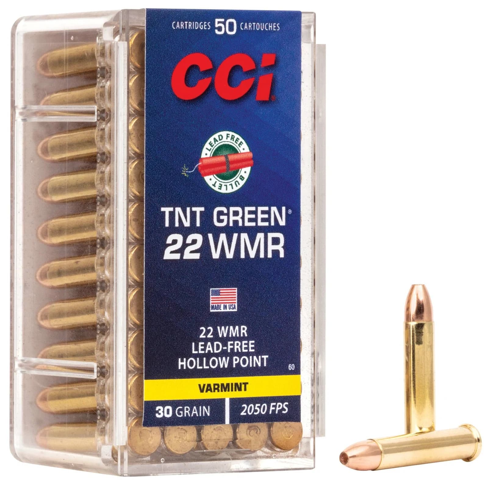 TNT Green, 22 WMR, 30 Grain, Speer TNT Green Hollow Point, 2050 fps — 50 Count
