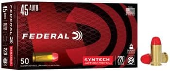 Syntech Action Pistol, 45 ACP, 220 Grain, Syntech Jacket Flat Nose, 795 fps — 50 Count