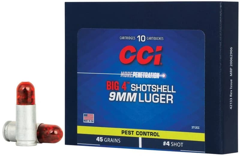 Pest Control Big 4 Shotshell, 9mm Luger, 4 Shot, 1000 fps — 10 Count