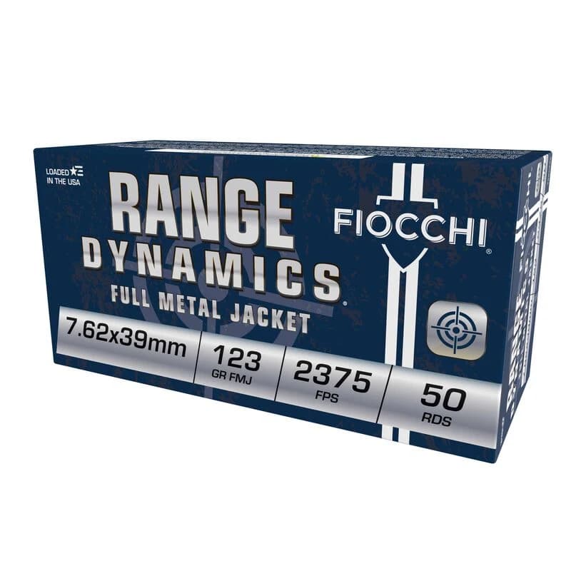 Fiocchi Range Dynamics Rifle, 7.62x39mm Soviet, 123 Grain, Full Metal Jacket, 2375 fps