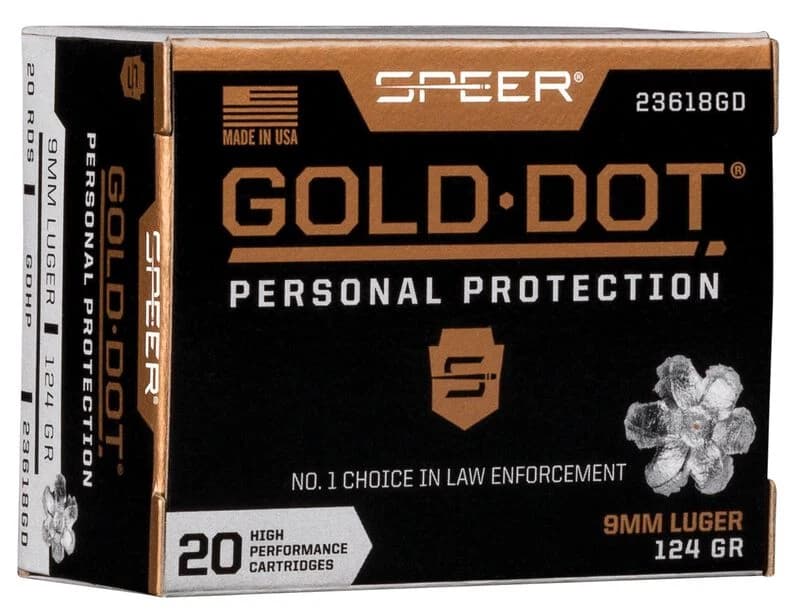 Gold Dot Handgun Personal Protection, 9mm Luger, 124 Grain, Gold Dot Hollow Point, 1150 fps — 20 Count