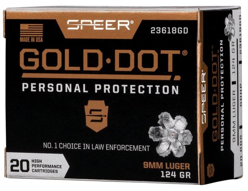 Speer Gold Dot Handgun Personal Protection, 9mm Luger, 124 Grain, Gold Dot Hollow Point, 1150 fps