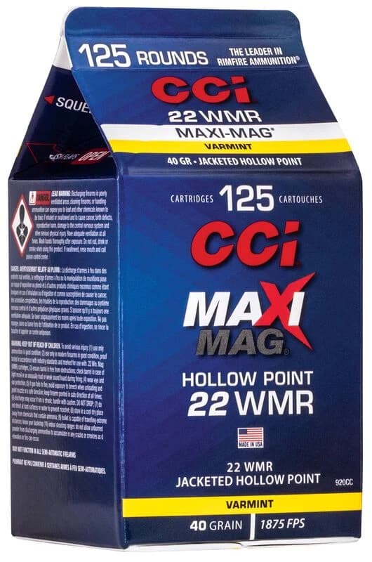 CCI Maxi-Mag, 22 WMR, 40 Grain, Jacketed Hollow Point, 1875 fps