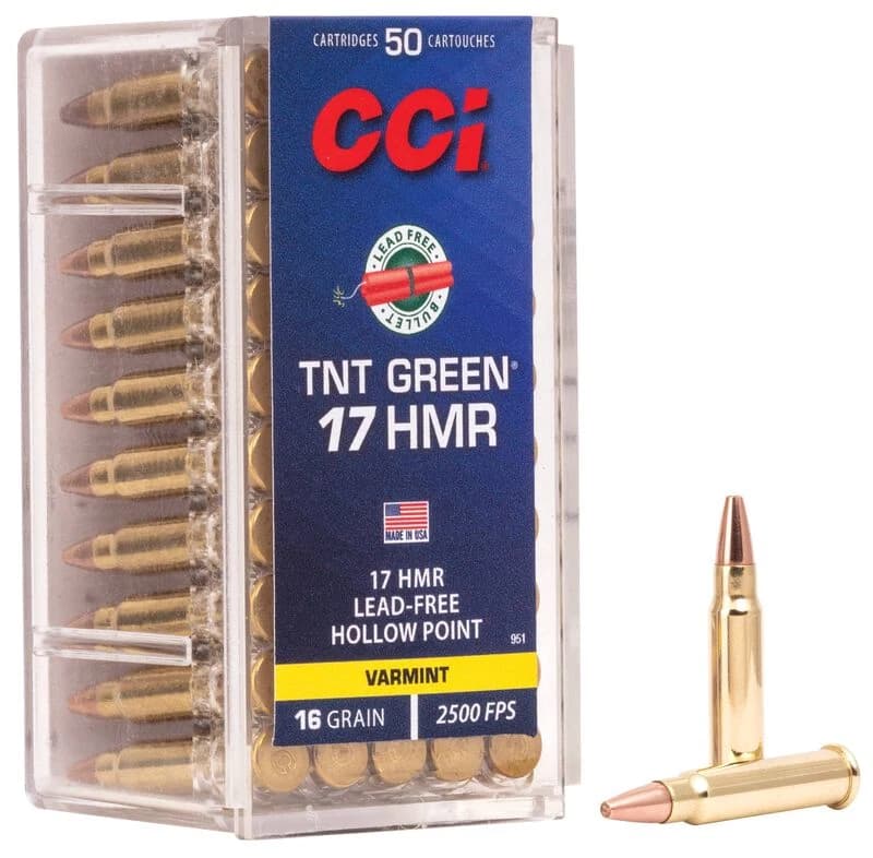 CCI TNT Green, 17 HMR, 16 Grain, Speer TNT Green Hollow Point, 2500 fps