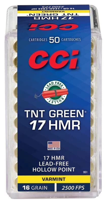 CCI TNT Green, 17 HMR, 16 Grain, Speer TNT Green Hollow Point, 2500 fps