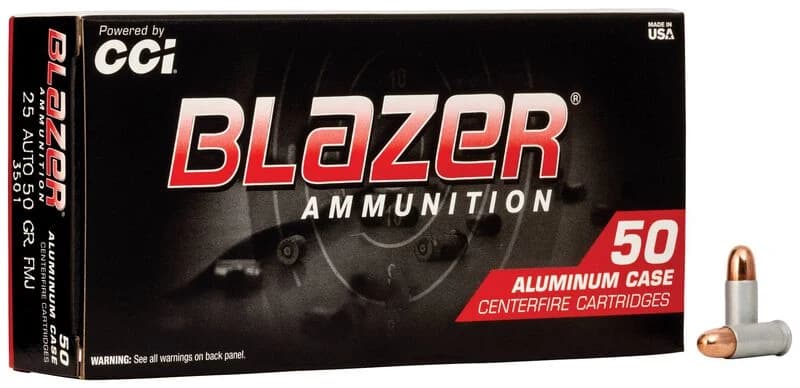 Blazer Aluminum, 25 Auto, 50 Grain, Full Metal Jacket, 755 fps — 50 Count