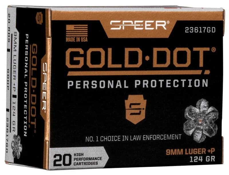 Speer Gold Dot Handgun Personal Protection, 9mm Luger +P, 124 Grain, Gold Dot Hollow Point, 1220 fps