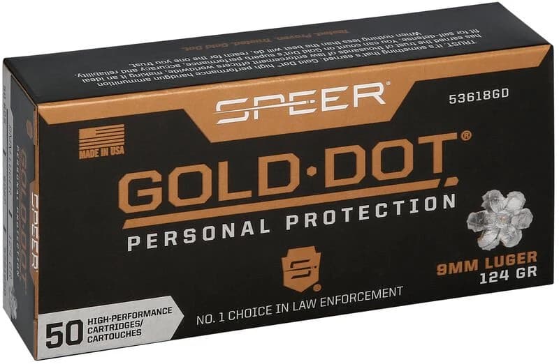 Gold Dot Handgun Personal Protection, 9mm Luger, 124 Grain, Gold Dot Hollow Point, 1150 fps — 50 Count