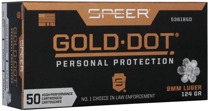 Speer Gold Dot Handgun Personal Protection, 9mm Luger, 124 Grain, Gold Dot Hollow Point, 1150 fps