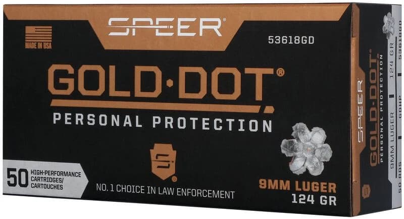 Speer Gold Dot Handgun Personal Protection, 9mm Luger, 124 Grain, Gold Dot Hollow Point, 1150 fps