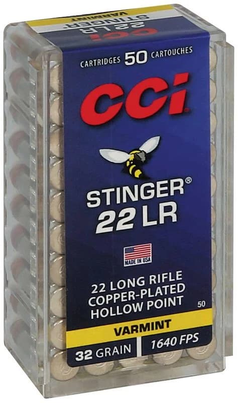 Stinger, 22 LR, 32 Grain, Copper Plated Hollow Point, 1640 fps — 50 Count