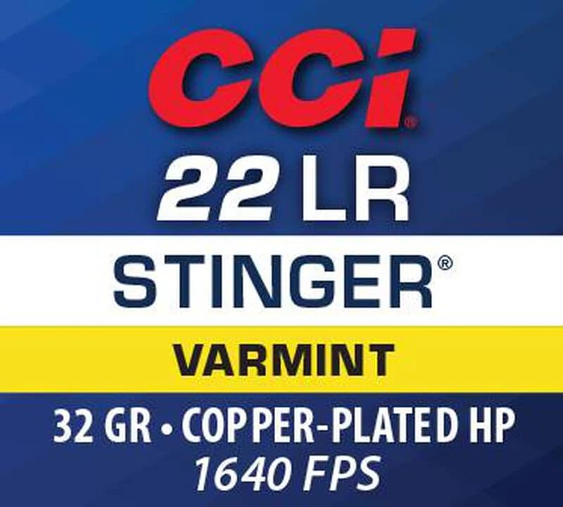 CCI Stinger, 22 LR, 32 Grain, Copper Plated Hollow Point, 1640 fps