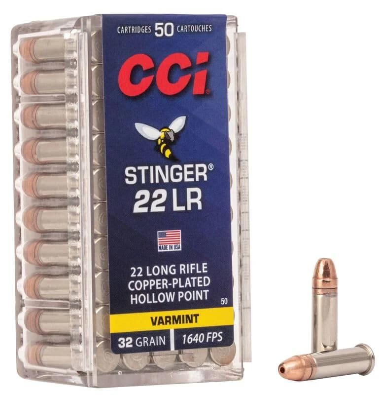 CCI Stinger, 22 LR, 32 Grain, Copper Plated Hollow Point, 1640 fps