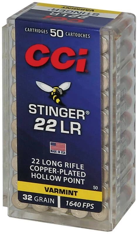 CCI Stinger, 22 LR, 32 Grain, Copper Plated Hollow Point, 1640 fps