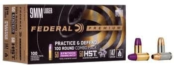Practice & Defend, 9mm Luger, 147 Grain, HST JHP / Syntech TSJ, 1000 fps — 100 Count