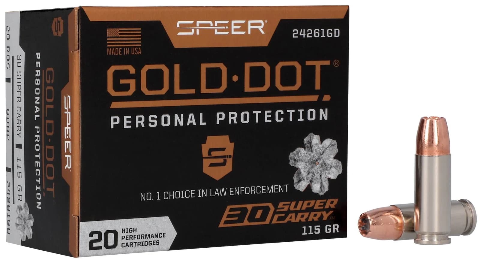 Gold Dot Gold Dot Handgun Personal Protection, 30 Super Carry, 115 Grain, Gold Dot Hollow Point, 1150 fps