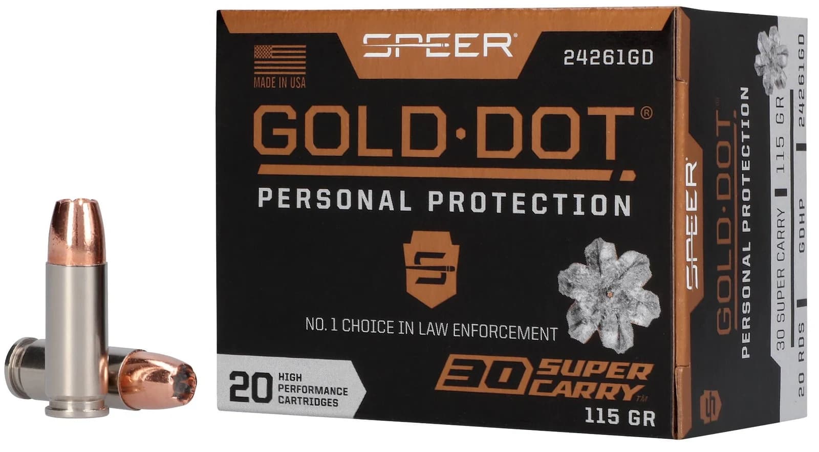 Gold Dot Gold Dot Handgun Personal Protection, 30 Super Carry, 115 Grain, Gold Dot Hollow Point, 1150 fps