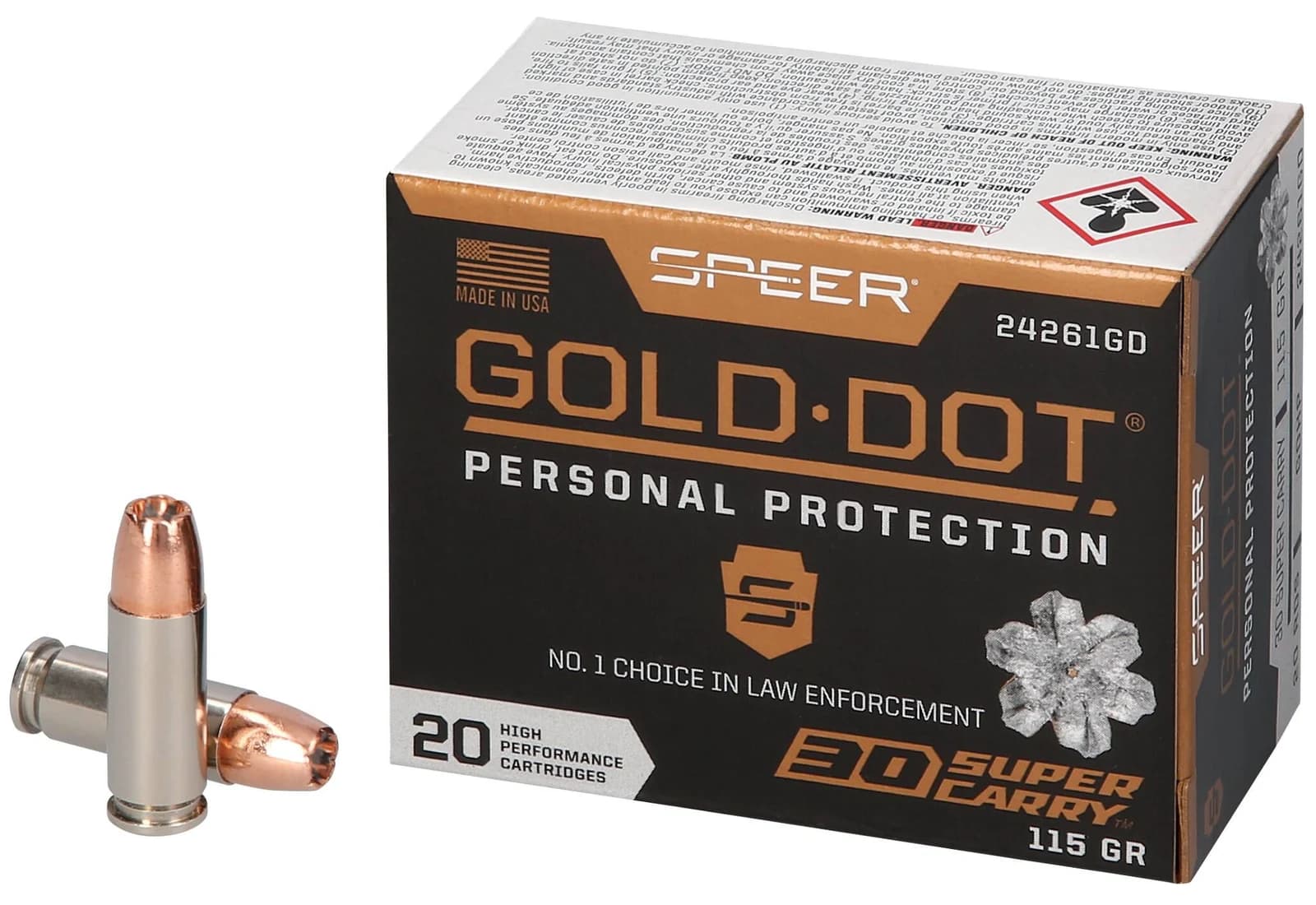 Gold Dot Gold Dot Handgun Personal Protection, 30 Super Carry, 115 Grain, Gold Dot Hollow Point, 1150 fps
