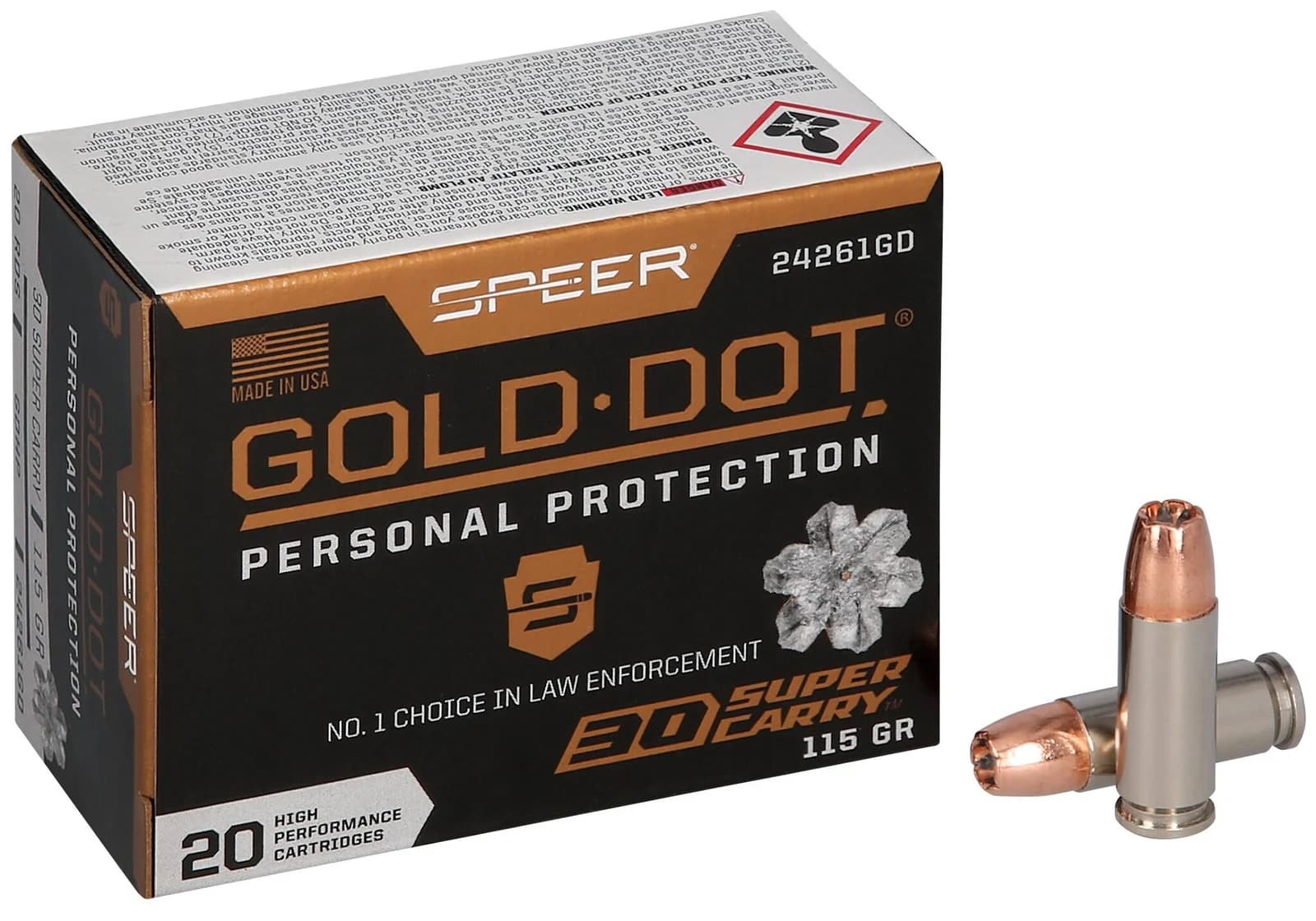Gold Dot Gold Dot Handgun Personal Protection, 30 Super Carry, 115 Grain, Gold Dot Hollow Point, 1150 fps