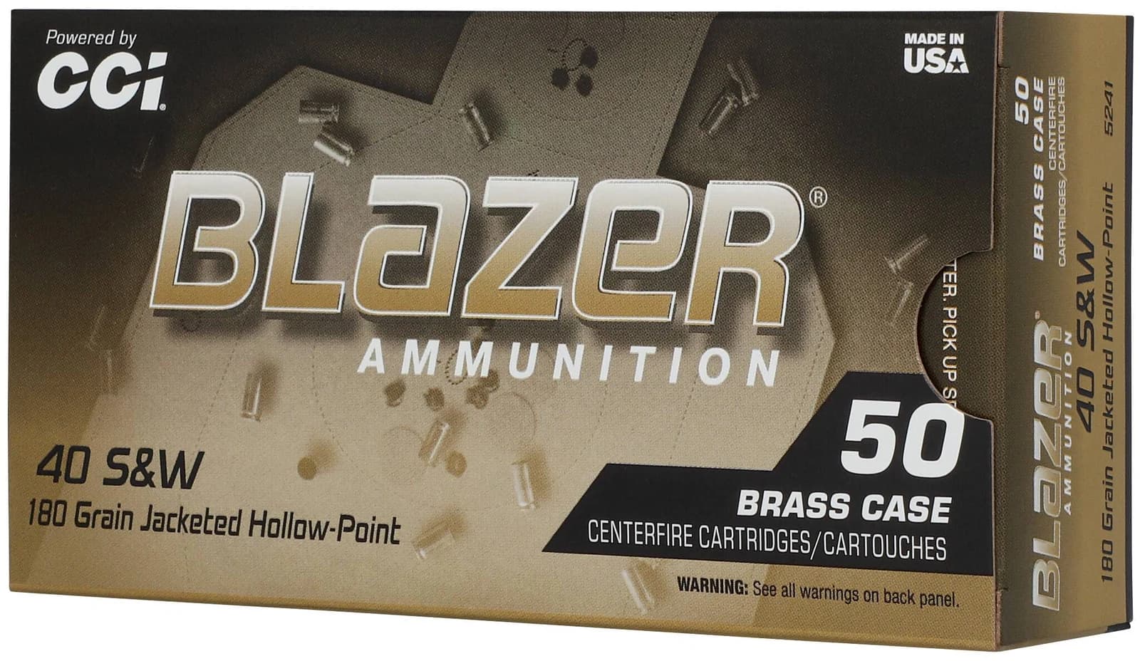 Blazer Brass HP, 40 S&W, 180 Grain, Jacketed Hollow Point, 1015 fps — 50 Count