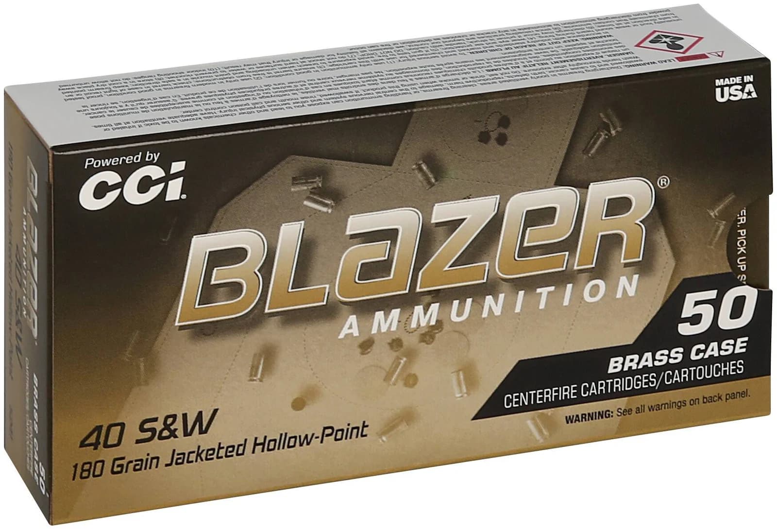 CCI Blazer Brass HP, 40 S&W, 180 Grain, Jacketed Hollow Point, 1015 fps