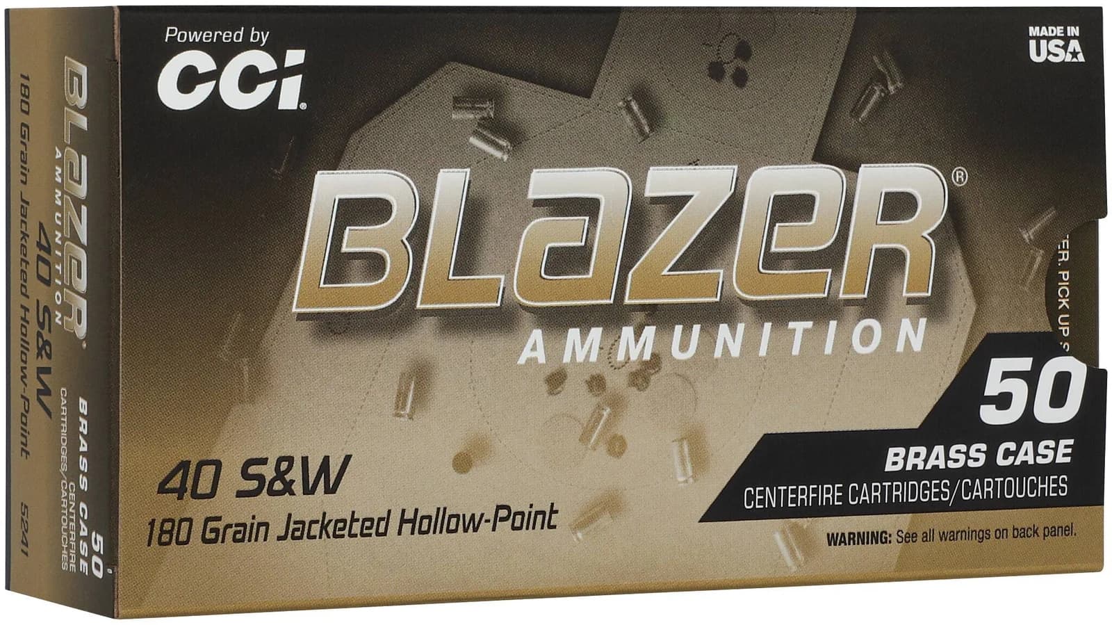 CCI Blazer Brass HP, 40 S&W, 180 Grain, Jacketed Hollow Point, 1015 fps