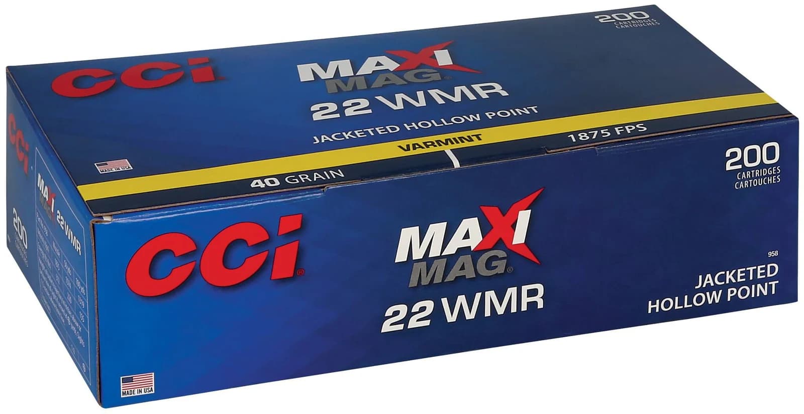 CCI Maxi-Mag, 22 WMR, 40 Grain, Jacketed Hollow Point, 1875 fps