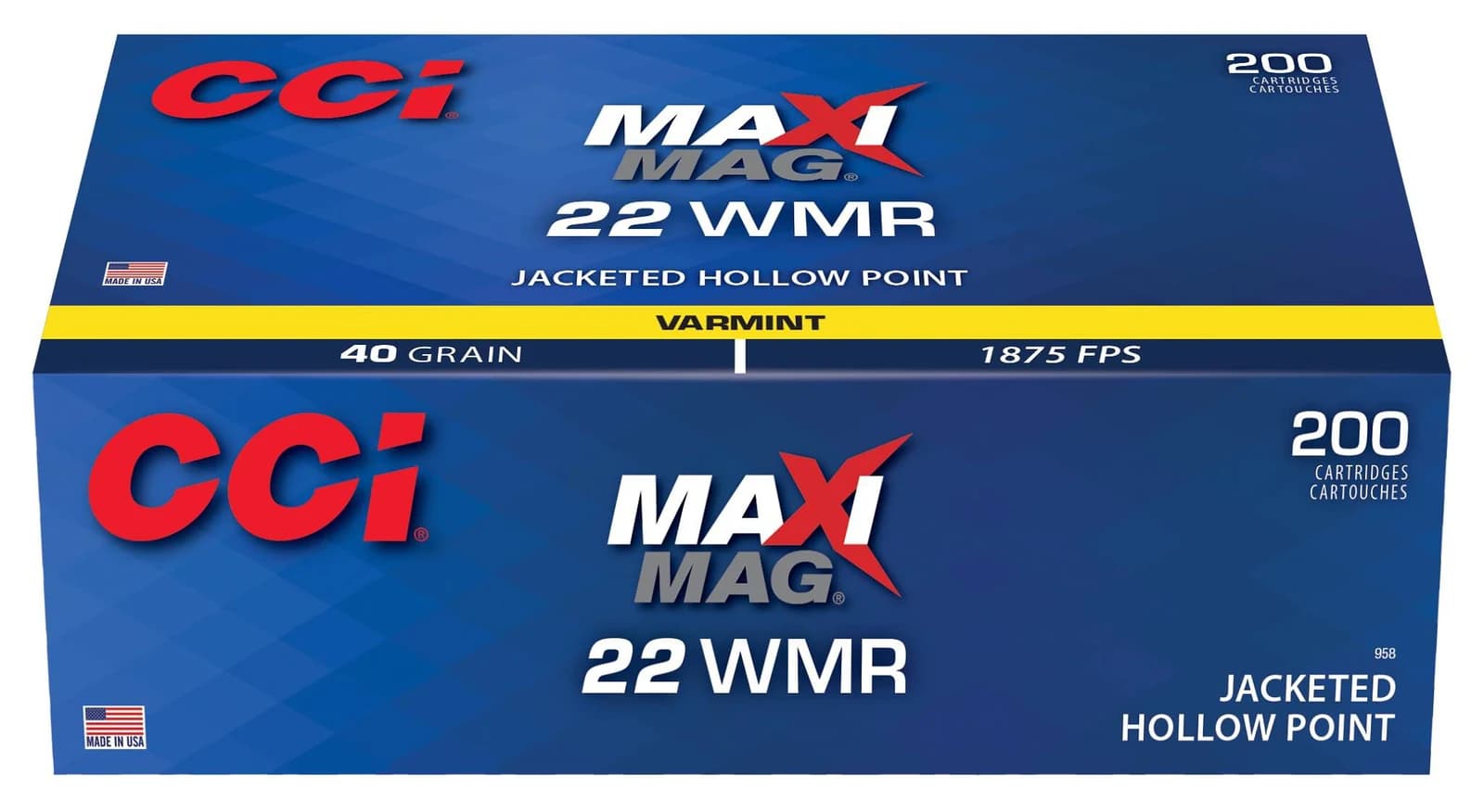 CCI Maxi-Mag, 22 WMR, 40 Grain, Jacketed Hollow Point, 1875 fps