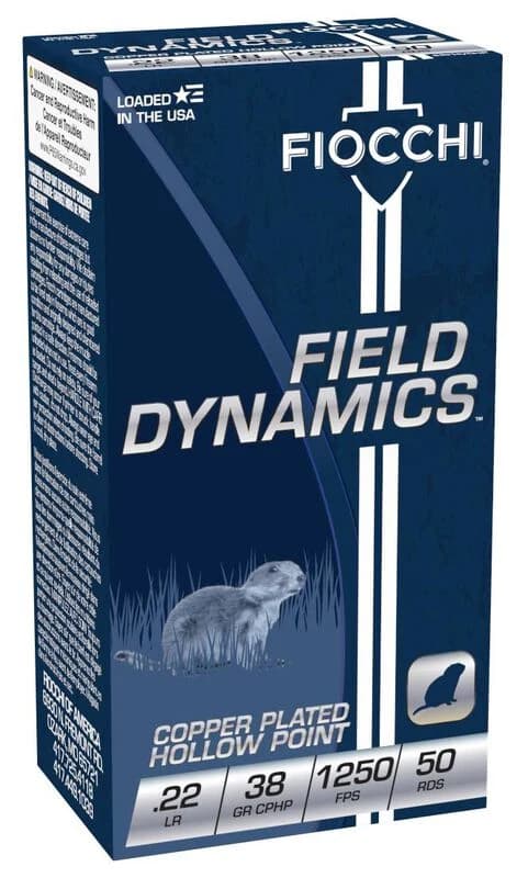 Field Dynamics Rimfire, 22 LR, 38 Grain, Copper Plated Hollow Point, 1250 fps — 50 Count
