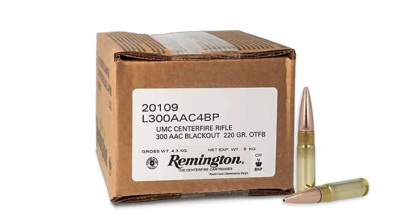 Remington UMC Centerfire Rifle, 300 Blackout, 220 Grain, Open Tip Flat Base, 940 fps