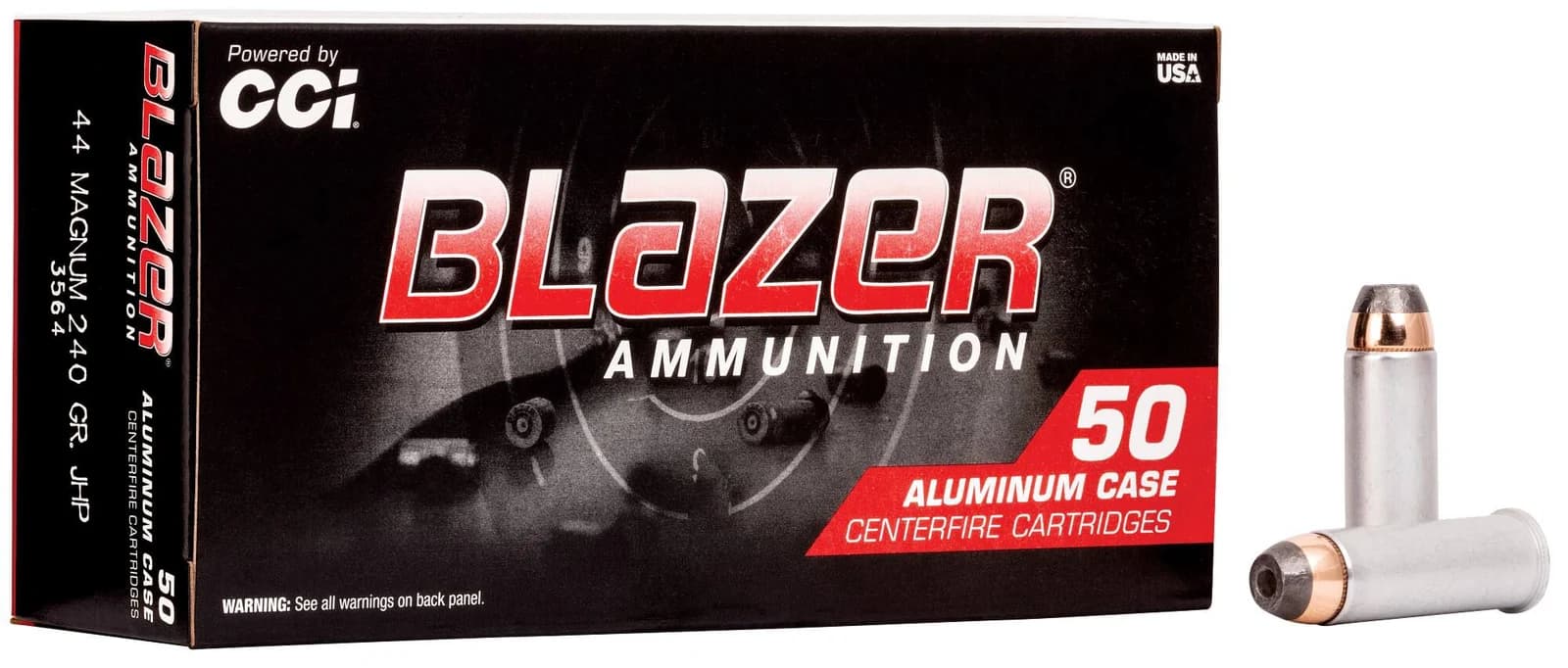 Blazer Aluminum, 44 Rem Magnum, 240 Grain, Jacketed Hollow Point, 1200 fps — 50 Count