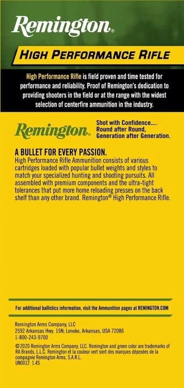 High Performance Rifle, 222 Rem, 50 Grain, Pointed Soft Point, 3140 fps — 20 Count