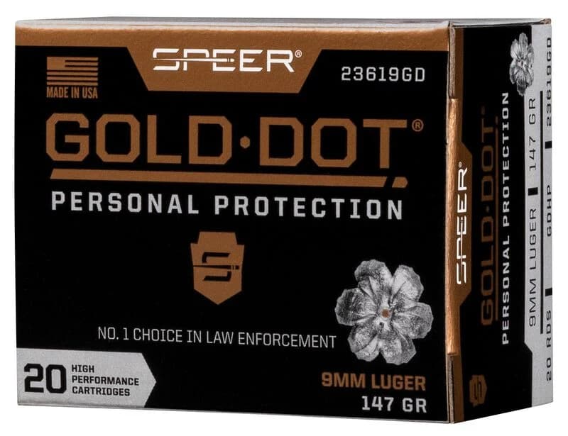 Gold Dot Handgun Personal Protection, 9mm Luger, 147 Grain, Gold Dot Hollow Point, 985 fps — 20 Count