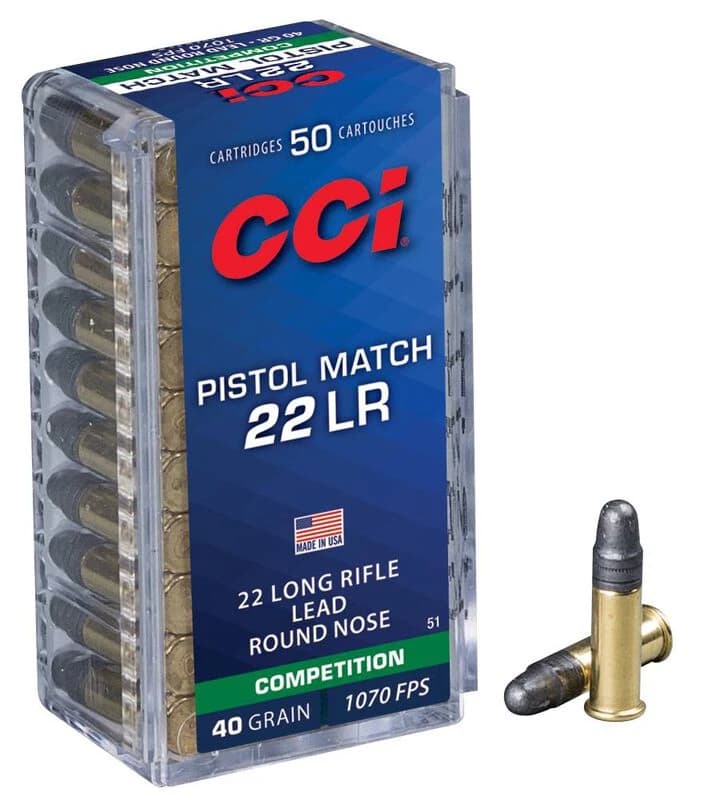 CCI Pistol Match, 22 LR, 40 Grain, Lead Round Nose, 1070 fps