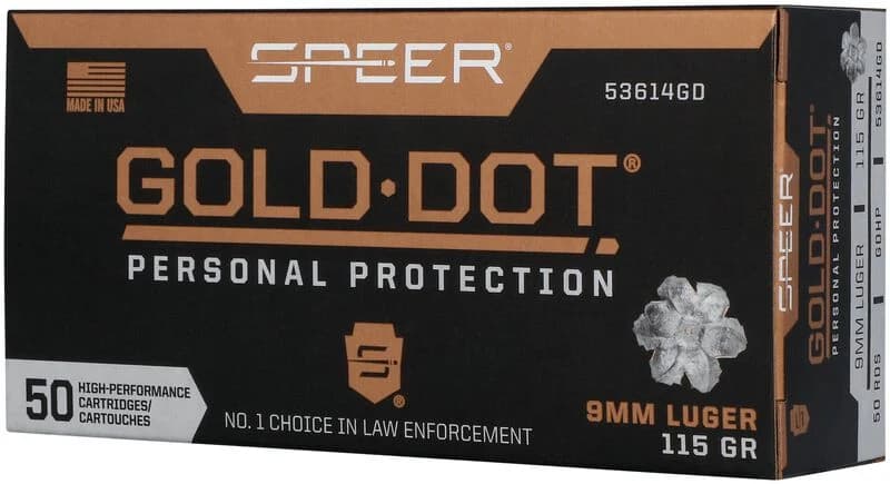 Speer Gold Dot Handgun Personal Protection, 9mm Luger, 115 Grain, Gold Dot Hollow Point, 1210 fps
